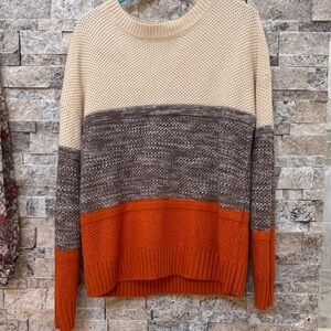 Colorblock Sweater in Cream, brown, and Orange